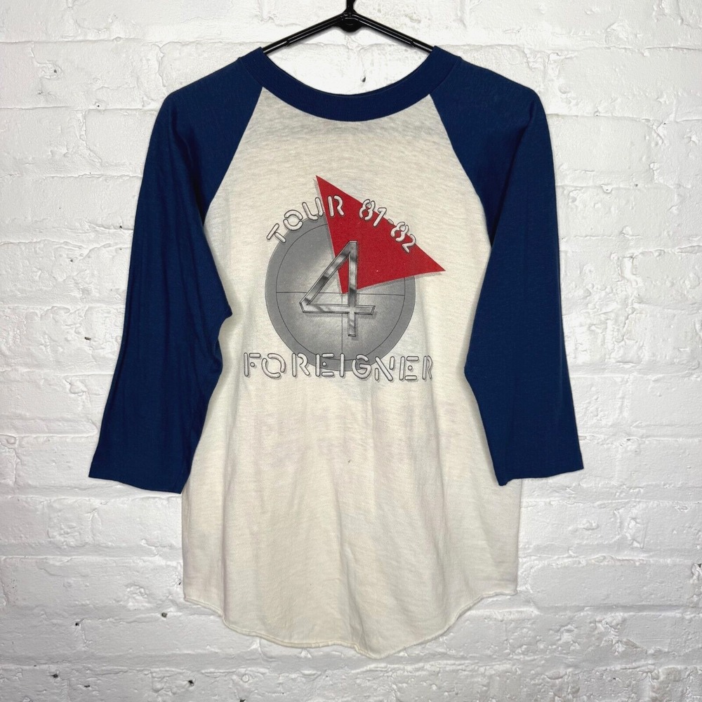Vintage 80s Foreigner Tour Double‎ Sided Raglan Shirt Size Medium 81 82 Train